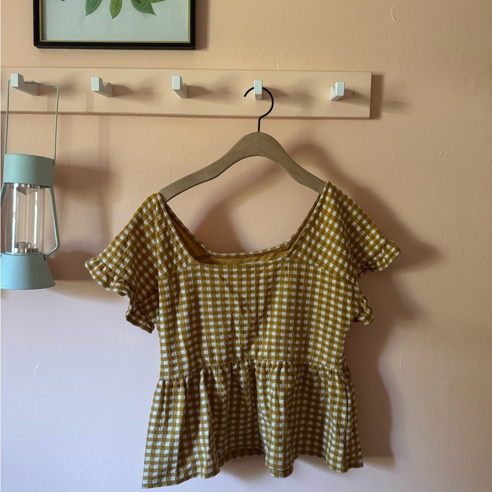 Madewell Mustard Gingham Peplum Blouse